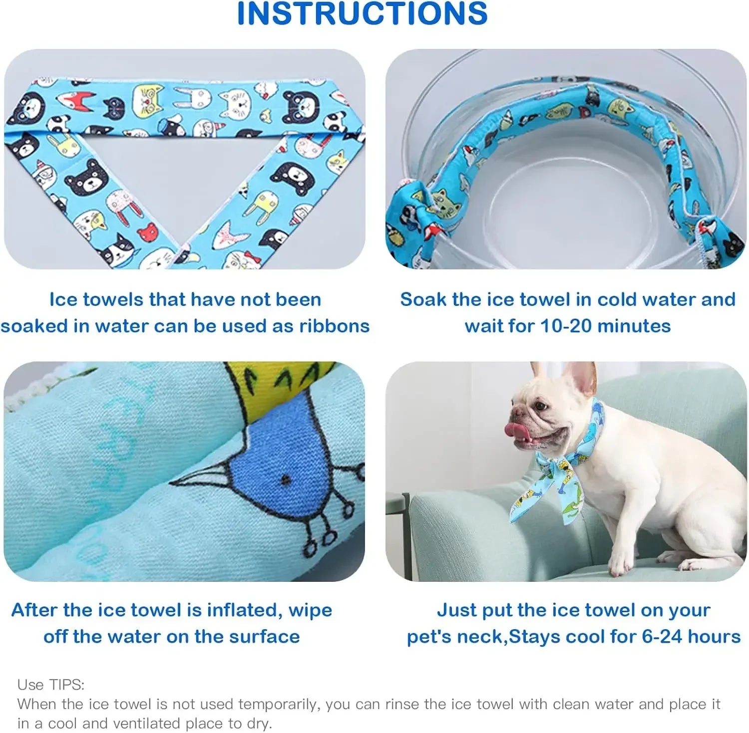 Summer Pet Ice Collar Cooling Scarf Breathable Cartoon Design Heat Relief for Outdoor Travel Beach Hiking with Dogs Cats