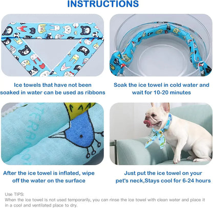 Summer Pet Ice Collar Cooling Scarf Breathable Cartoon Design Heat Relief for Outdoor Travel Beach Hiking with Dogs Cats