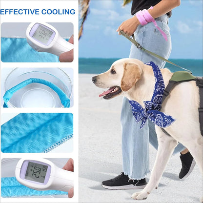 Summer Pet Ice Collar Cooling Scarf Breathable Cartoon Design Heat Relief for Outdoor Travel Beach Hiking with Dogs Cats