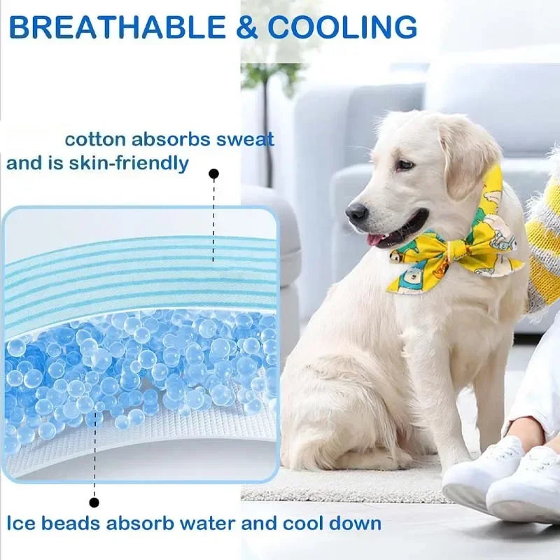 Summer Pet Ice Collar Cooling Scarf Breathable Cartoon Design Heat Relief for Outdoor Travel Beach Hiking with Dogs Cats