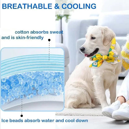 Summer Pet Ice Collar Cooling Scarf Breathable Cartoon Design Heat Relief for Outdoor Travel Beach Hiking with Dogs Cats